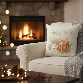 Festive Holiday Gift and Cocoa Throw Pillow