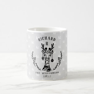 Festive Holiday Giraffe Etching Family Monogram Coffee Mug