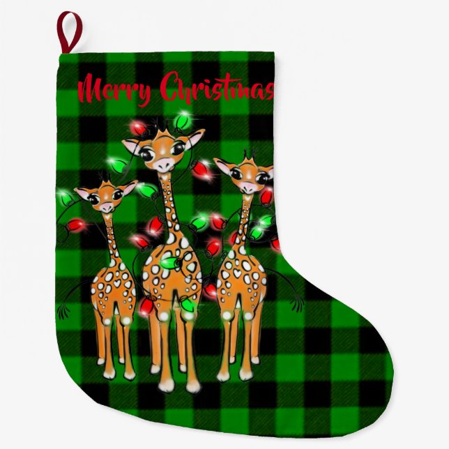 Festive Holiday Giraffe | Merry Christmas  Large C Large Christmas Stocking (Front)