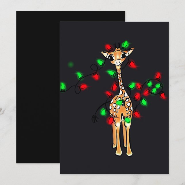 Festive holiday giraffe, red green twinkle lights  (Front/Back)