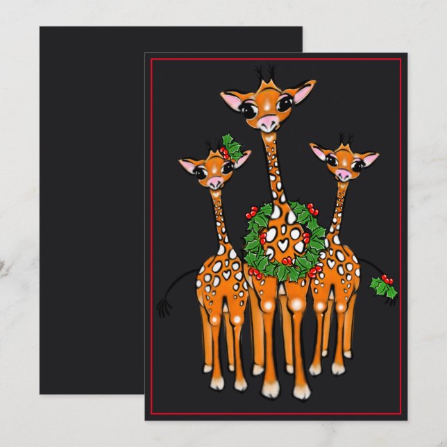 Festive Holiday Giraffes, Holly wreath, Cheers (Front/Back)
