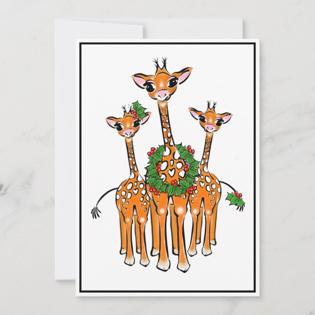 Festive Holiday Giraffes, Holly wreath, Cheers Card (Front)