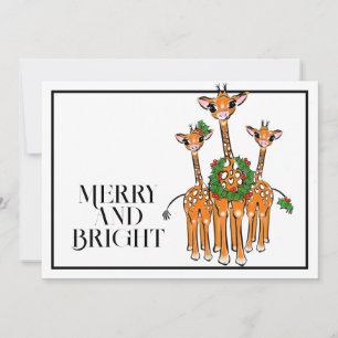 Festive holiday giraffes red green Xmas wreath Invitation
