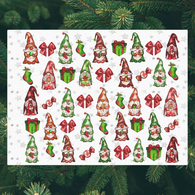 Festive Holiday Gnomes Silver Stars Tissue Paper (Creator Uploaded)