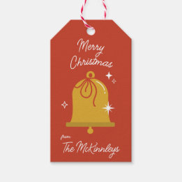 Festive Holiday Gold Bell Customisable Gift Tags
