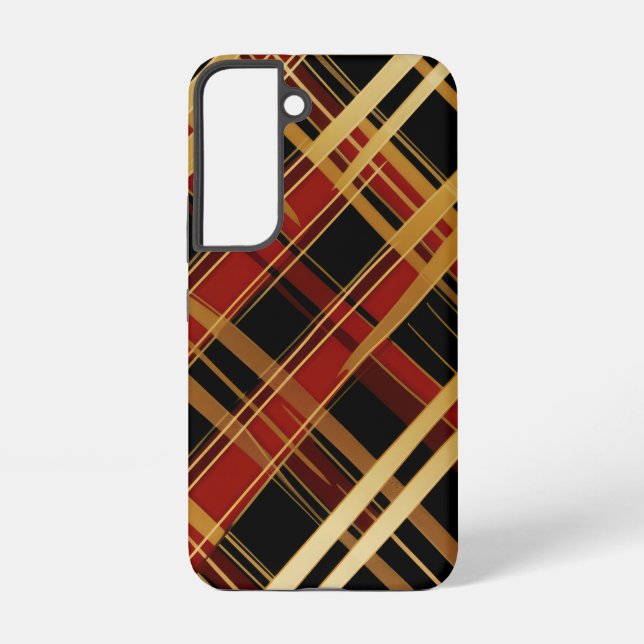 FESTIVE HOLIDAY GOLD & RED & BLACK PLAID PATTERN SAMSUNG GALAXY S22 CASE (Back)