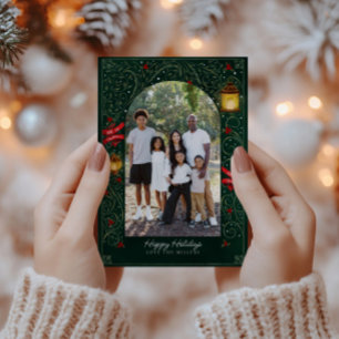 Festive Holiday Green & Gold Elegant Family Card