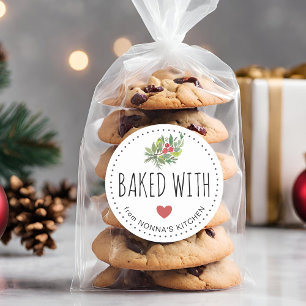 Festive Holiday Greenery Baked With Love Classic Round Sticker