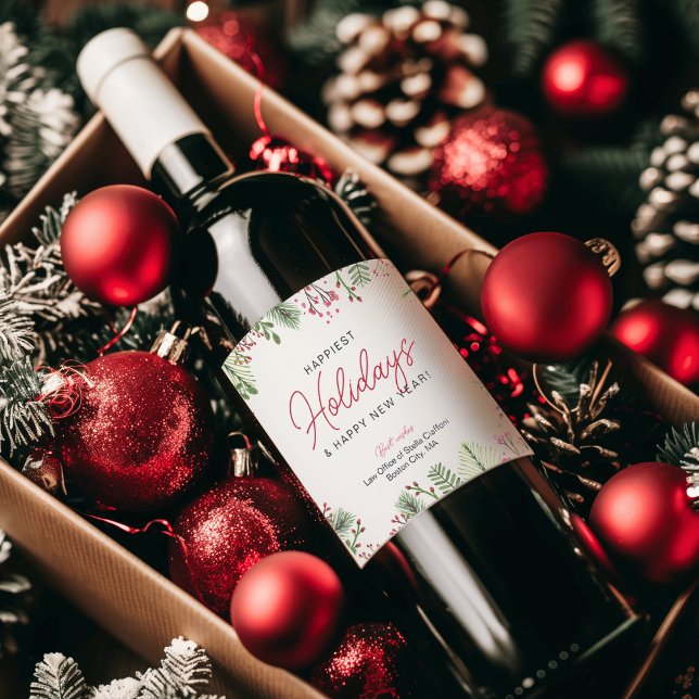 Festive Holiday Greenery Script Business Wine Label (Festive Holiday Greenery Script Business Wine Label)