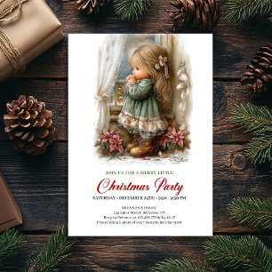 Festive Holiday Invite Cute Girl Winter Scene Art