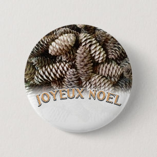 Festive Holiday Joyeux Noel Pine Cone 6 Cm Round Badge