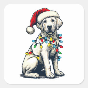 Festive Holiday Labrador Dog with Christmas Light Square Sticker