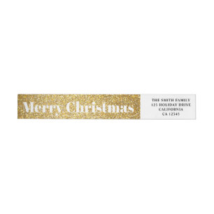 Festive Holiday Merry Christmas Golden Glitter Wrap Around Label