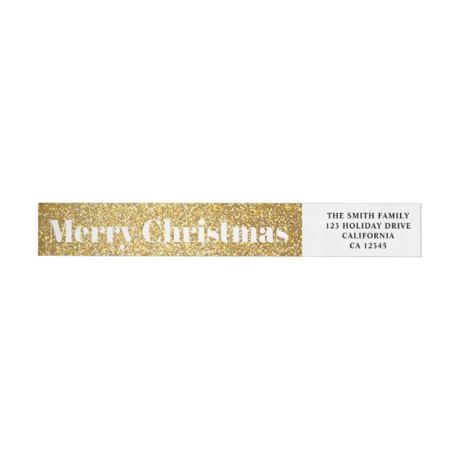 Festive Holiday Merry Christmas Golden Glitter  Wrap Around Label (Individual)