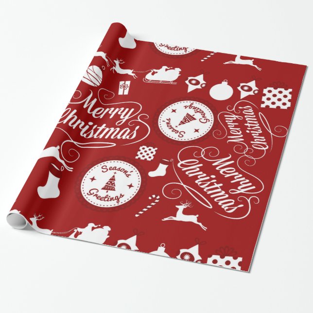 Festive Holiday Merry Christmas Red Wrapping Paper (Unrolled)