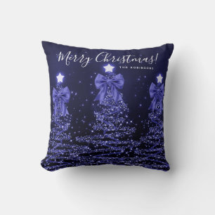 Festive Holiday Navy Christmas Trees Name Cushion