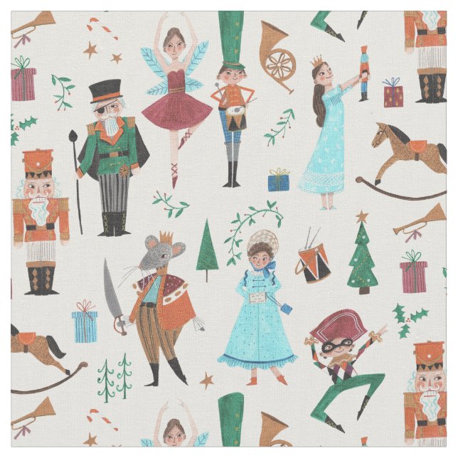Festive holiday nutcracker ecru fabric (Close Up)