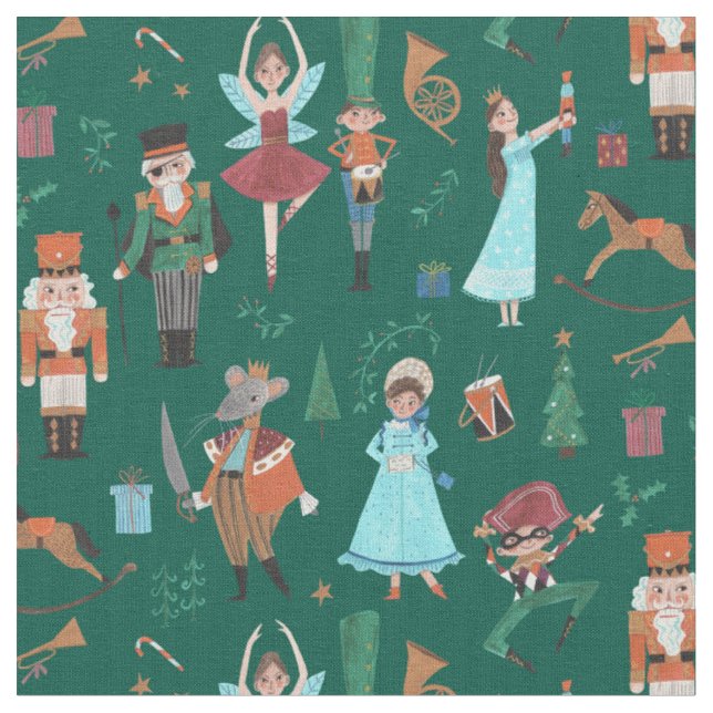 Festive holiday nutcracker green fabric (Close Up)
