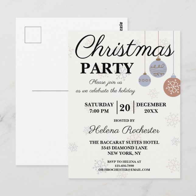 Festive Holiday Ornament Christmas Party  Postcard (Front/Back)