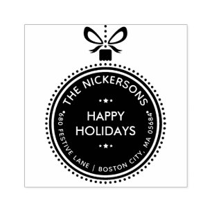 Festive Holiday Ornament Return Address Rubber Stamp