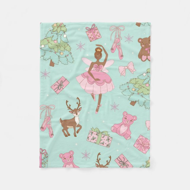 Festive Holiday Pastel Black Ballerina Teddy Bears Fleece Blanket (Front)