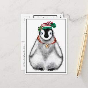 Festive holiday Penguin   jingle bells Postcard