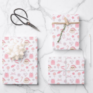 Festive Holiday Pink Santa Claus Christmas Wrapping Paper Sheet
