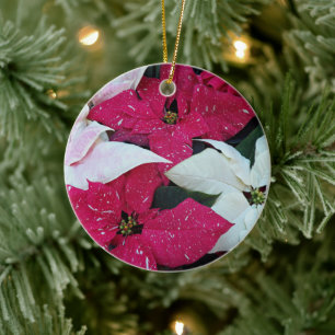Festive Holiday Poinsettias Floral Ceramic Tree Decoration