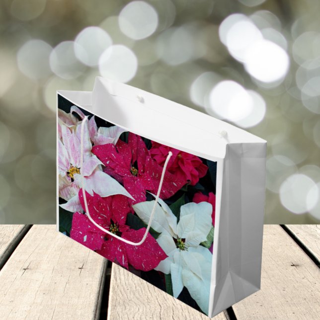 Festive Holiday Poinsettias Floral Large Gift Bag (In Situ)
