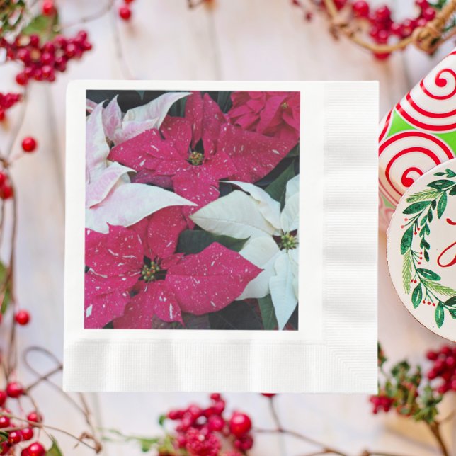 Festive Holiday Poinsettias Floral Napkin (In Situ Holiday)