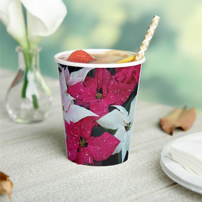 Festive Holiday Poinsettias Floral Paper Cups (Insitu)