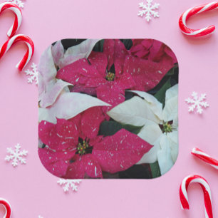 Festive Holiday Poinsettias Floral Paper Plate