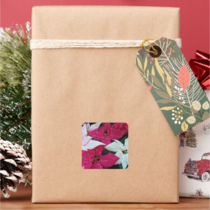 Festive Holiday Poinsettias Floral Square Sticker