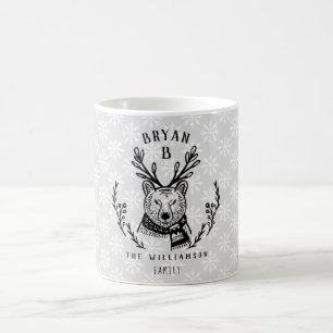 Festive Holiday Polar Bear Etching Family Monogram Coffee Mug