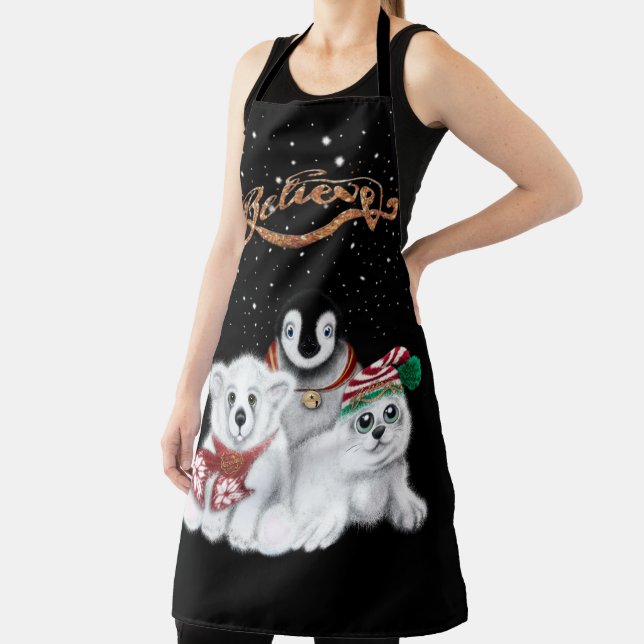 Festive Holiday polar bear, Penguin, seal cub Apron (Insitu)