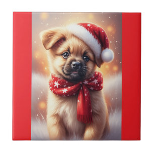 Festive Holiday Puppy Tile