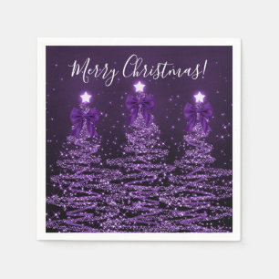 Festive Holiday Purple Christmas Trees Bows Napkin