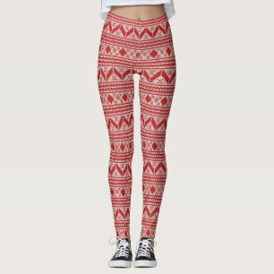 Festive Holiday Red and White Pattern Leggings