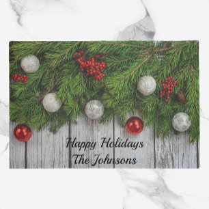 Festive Holiday Red Green & Silver Doormat