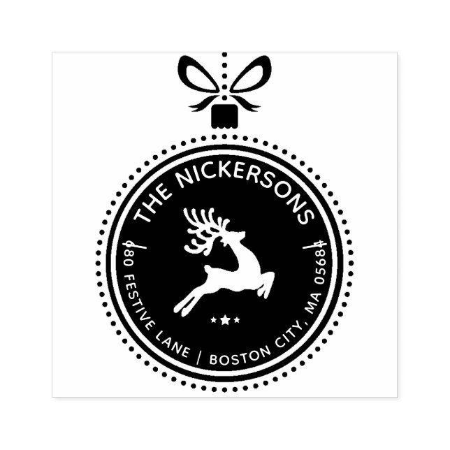 Festive Holiday Reindeer Ornament Return Address Rubber Stamp (Imprint)