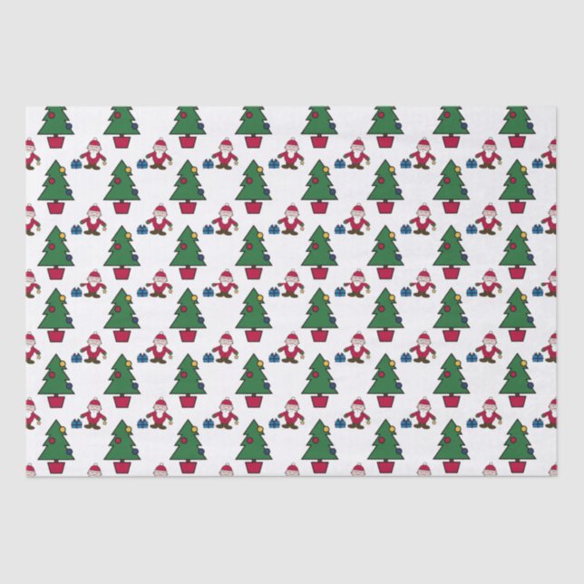 Festive Holiday Santa & Trees Tissue Paper (Front)