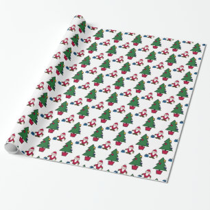 Festive Holiday Santa & Trees Wrapping Paper