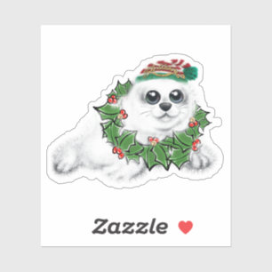 Festive holiday Seal pup   Xmas wreath 