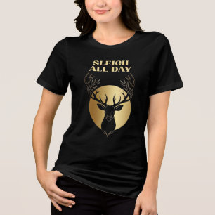 Festive Holiday Sleigh All Day Golden Stag Tri-Blend Shirt