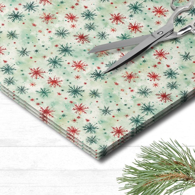 Festive Holiday Snowflake Christmas Tissue Paper (Festive Holiday Red Green Snowflake Christmas Tissue Paper)