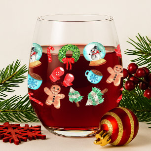 Festive Holiday Stemless Wine Glass