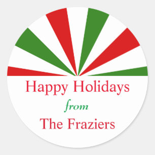 Festive Holiday Stripes Personalised Classic Round Sticker