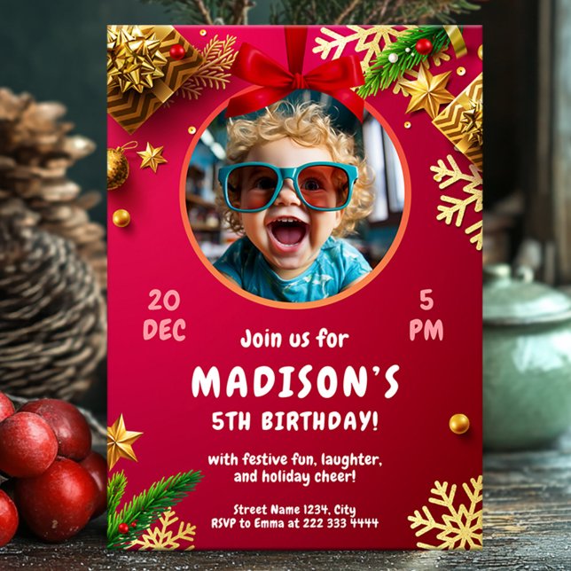 Festive holiday themed kids birthday party invitation (Creator Uploaded)