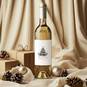 Festive Holiday Tree Merry Christmas Wine Label
