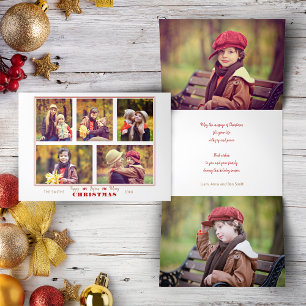 Festive Holiday Typography Five-Photo Collage Tri-Fold Holiday Card